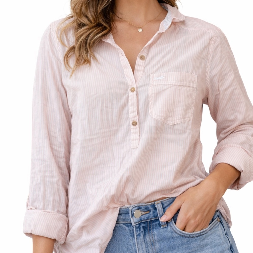 Hollister Pale Pink Striped Button-Down Shirt